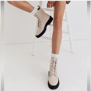 Madewell The Rayna Lace-Up Boot in White Leather | Size 9